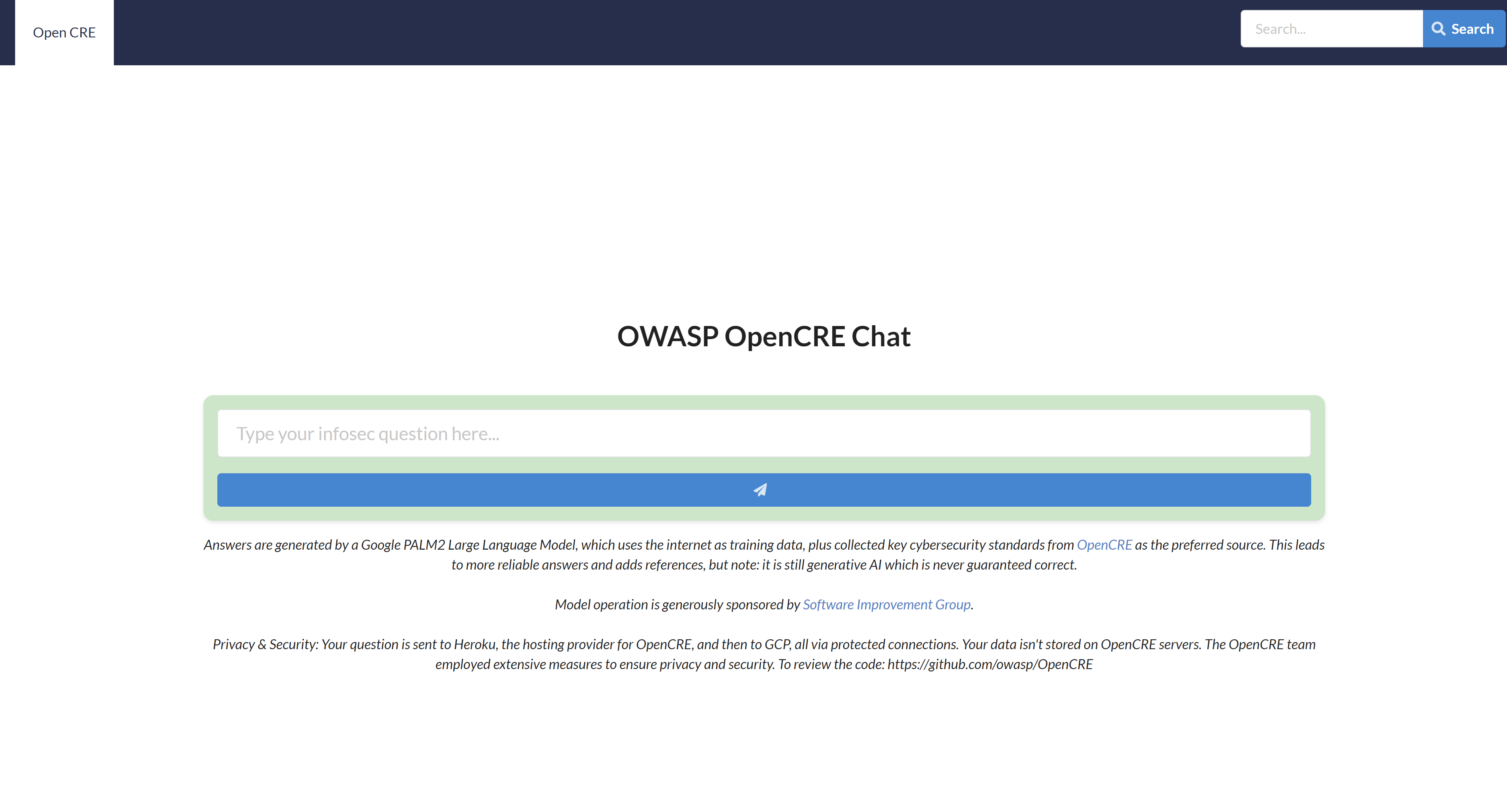 OpenCRE Chatbot Homepage