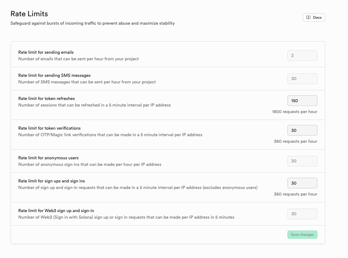 Rate Limits Screenshot